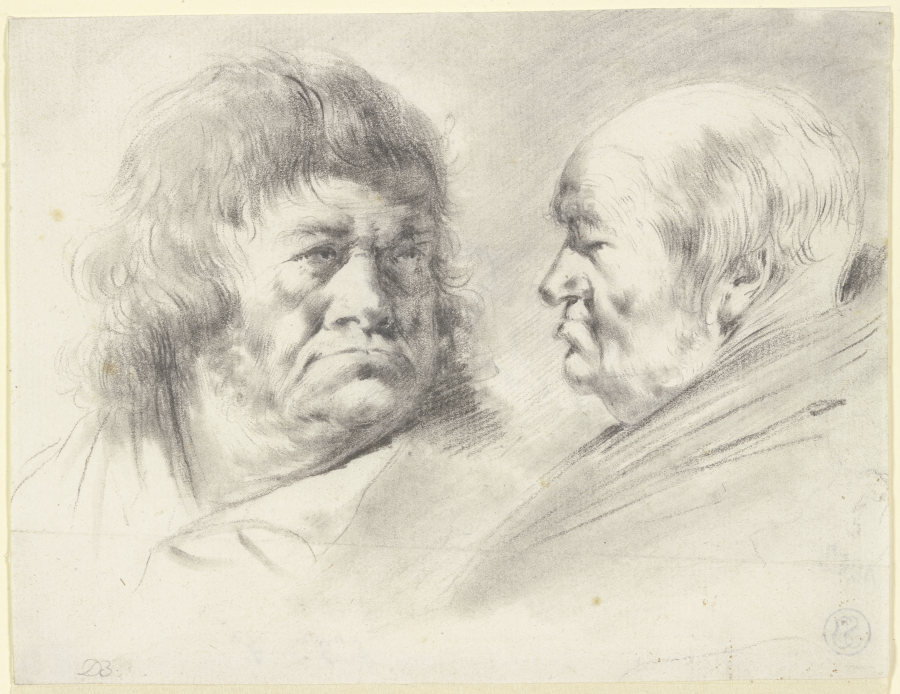 Zwei Köpfe alter Männer, en face und im Profil nach links de Jean Jacques de Boissieu