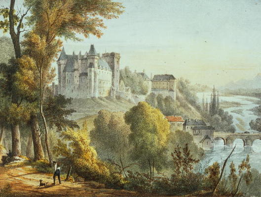 View of the bridge at Jurancon and Chateau Pau, engraved by Gerard Rene Le Vilain (1740-1836) (litho de Jean Joseph Jules Defer