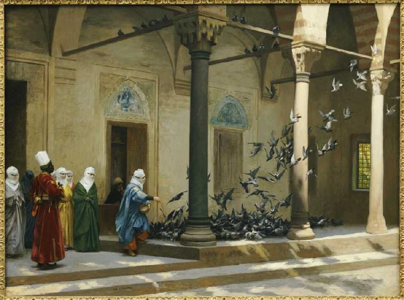 Haremsdamen beim Tauben füttern. de Jean-Léon Gérome
