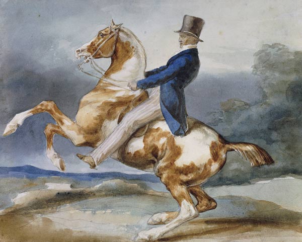 Reiter auf einem sich aufbäumenden Pferd (Un Cavalier cabrant son cheval). de Jean Louis Théodore Géricault