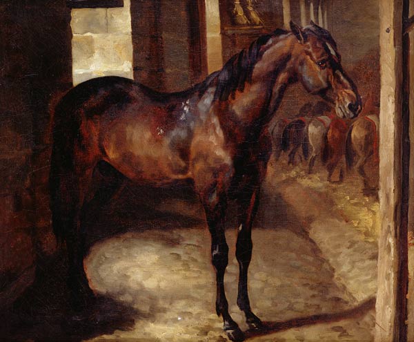 Dark Bay Horse in the stable de Jean Louis Théodore Géricault
