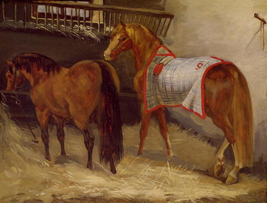 Horses in the Stables (oil on canvas) de Jean Louis Théodore Géricault