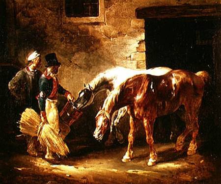 Two Post Horses at the Door of a Stable de Jean Louis Théodore Géricault