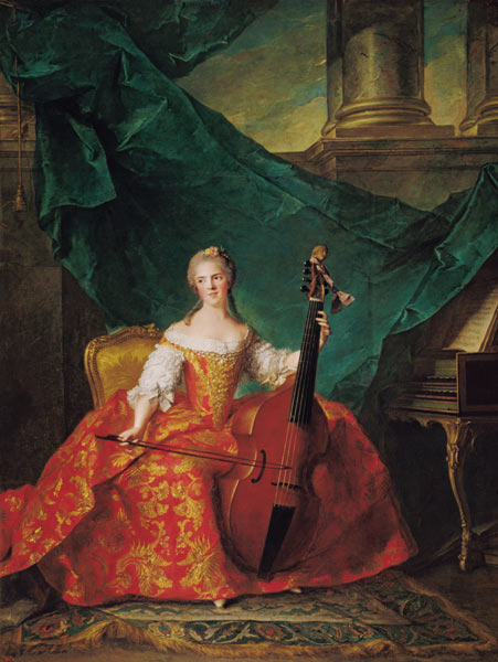 Madame Henriette de France (1727-52) in Court Costume Playing a Bass Viol de Jean Marc Nattier