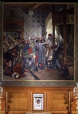 Etienne Marcel (d.1358) protecting the Dauphin from the Mob in 1358