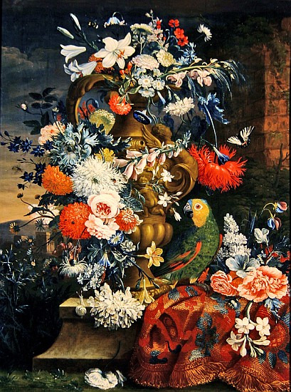 Bouquet of flowers and a parrot de Jean Picart