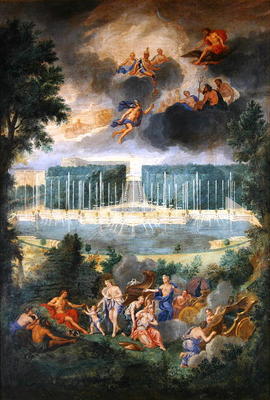 The Groves of Versailles. View of the pool of Neptune and walkway with the Judgement of Paris (oil o de Jean the Younger Cotelle