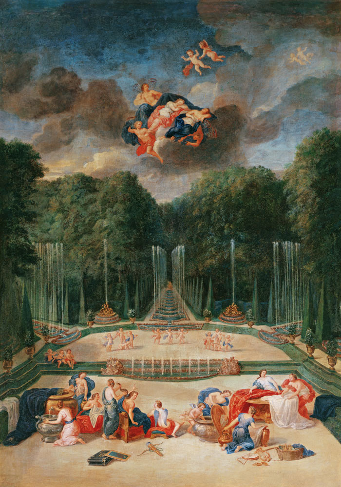 The Groves of Versailles. View of the Theatre of Water with Nymphs waiting to receive Psyche (oil on de Jean the Younger Cotelle