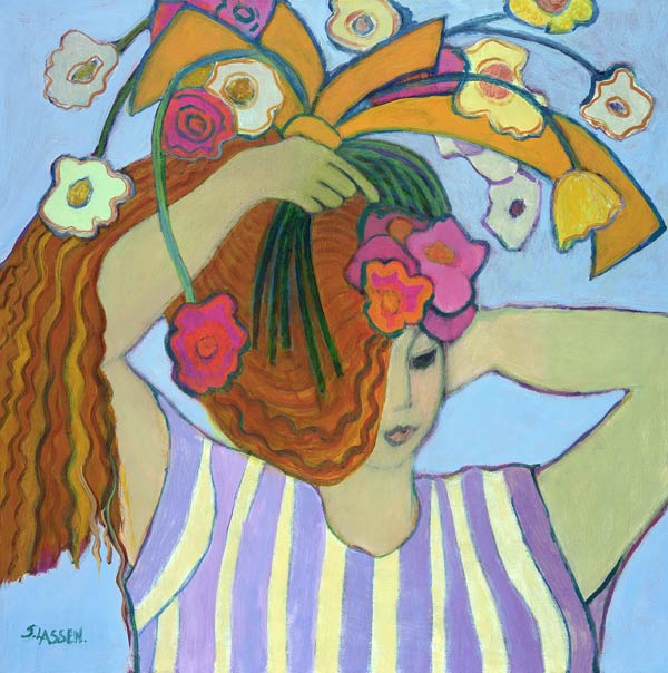 Flowers in Her Hair, 2003-04 (acrylic on canvas)  de Jeanette  Lassen