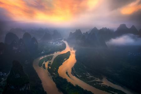Misty Morning  Over the Li River