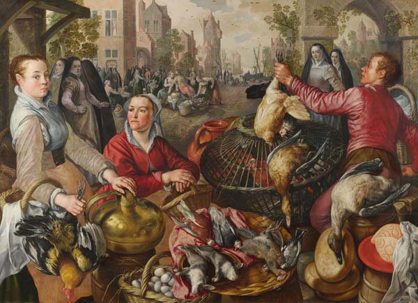 The Four Elements: Air. A Poultry Market with the Prodigal Son in the Background de Joachim Beuckelaer