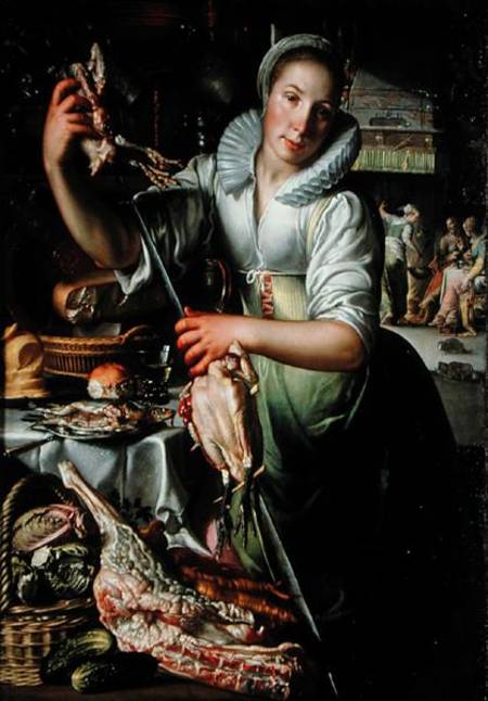 The Kitchen Maid (with Christ de Joachim Wtewael or Utewael