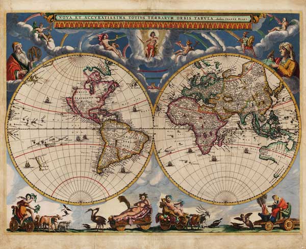 Double hemisphere map of the World de Joan Blaeu
