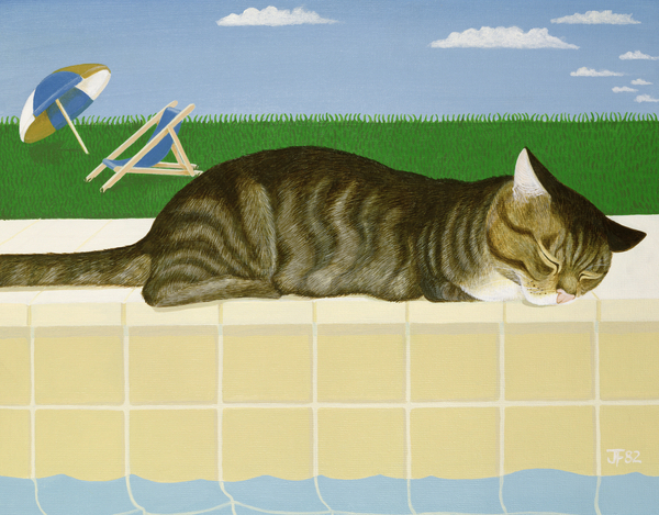Tabby cat by a pool de Joan Freestone