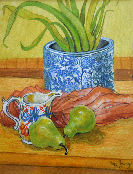 Blue and White Pot, Jug and Pears de Joan  Thewsey