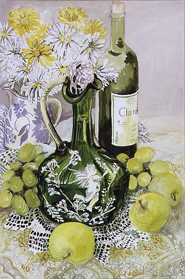 Carafe with Apples, Grapes and Lace (w/c)  de Joan  Thewsey