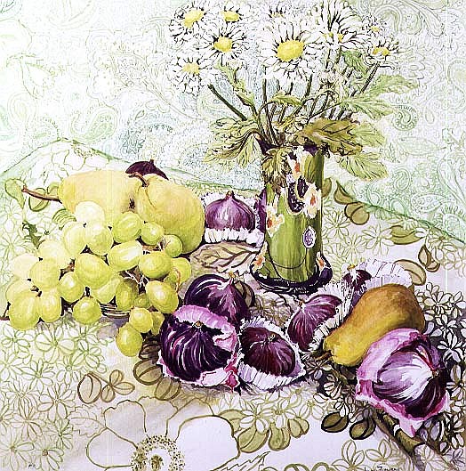 Figs, Grapes and Pears with Marguerites (w/c)  de Joan  Thewsey