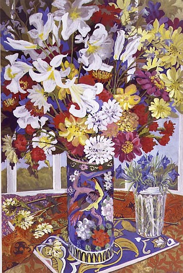 Lilies in a Japanese Vase (gouache on paper)  de Joan  Thewsey