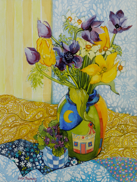 Tulips and Anemones with a Pot of Violets de Joan  Thewsey