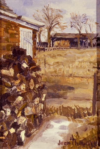 View from the Cottage Window,Logs stored for winter de Joan  Thewsey
