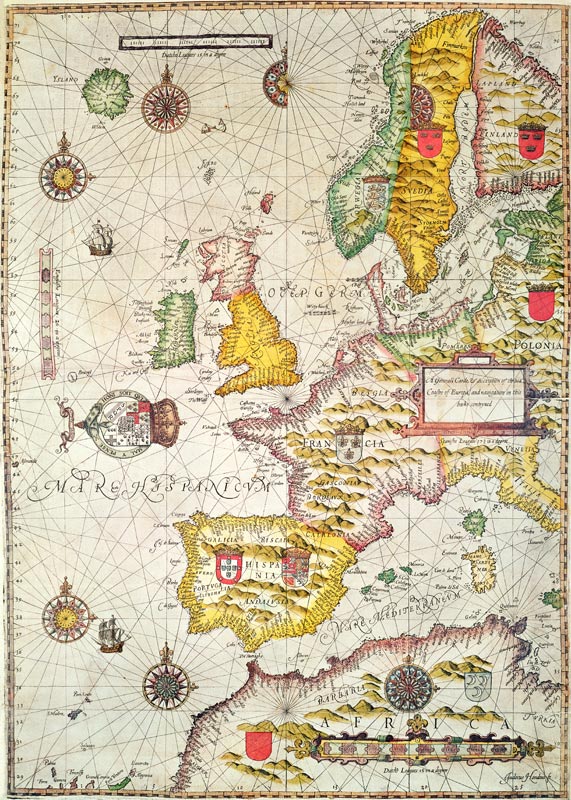 A Generall carde, and description of the sea coastes of Europe, and navigation in this book conteyne de Jodocus Hondius