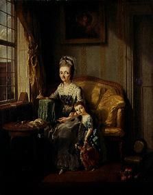 Woman in the room with child and doll de Joh. Friedrich August Tischbein