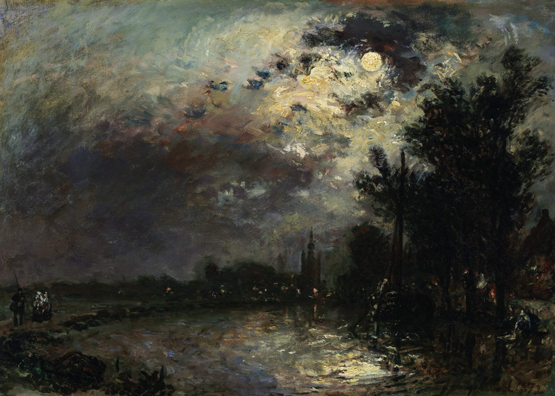 View on Overschie in Moonlight de Johan Barthold Jongkind