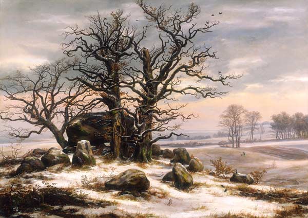 Megalithic grave in winter de Johan Christian Clausen Dahl
