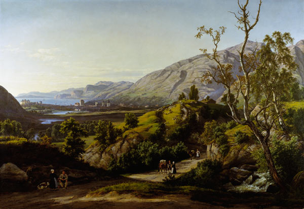 View of the city of mountains in Norway de Johan Christian Clausen Dahl