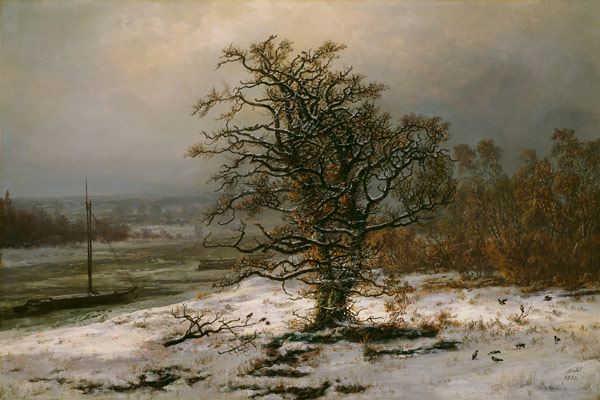 Oak Tree by the Elbe in Winter de Johan Christian Clausen Dahl