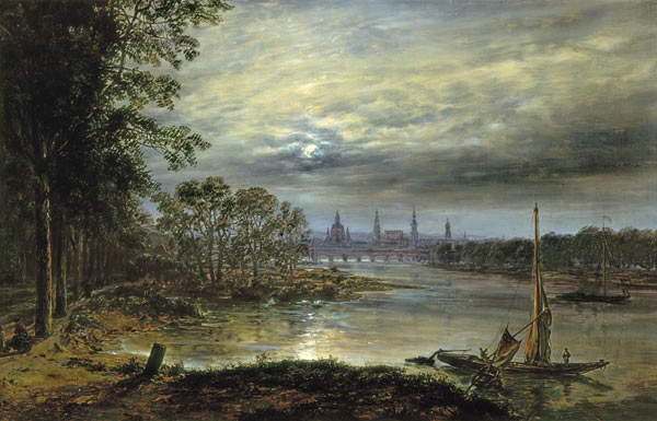 View of Dresden in moonlight de Johan Christian Clausen Dahl