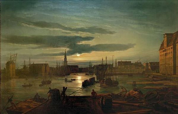Der Kopenhagener Hafen im Mondlicht de Johan Christian Clausen Dahl