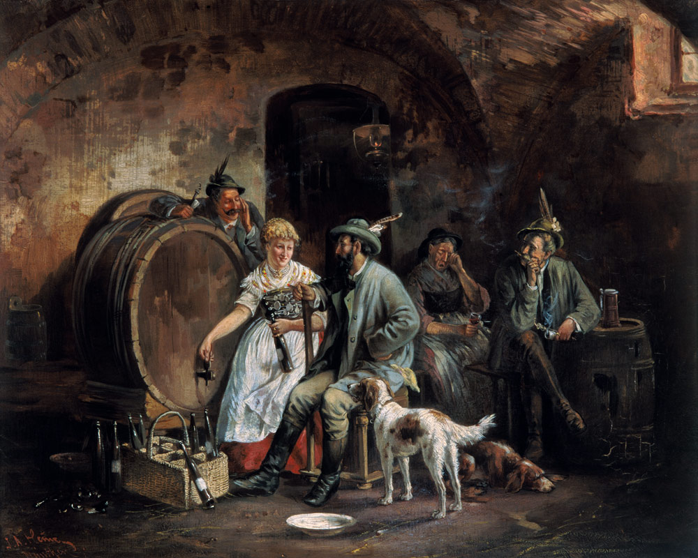 Zecherei in the wine cellar when filling the wine de Johann Adalbert Heine
