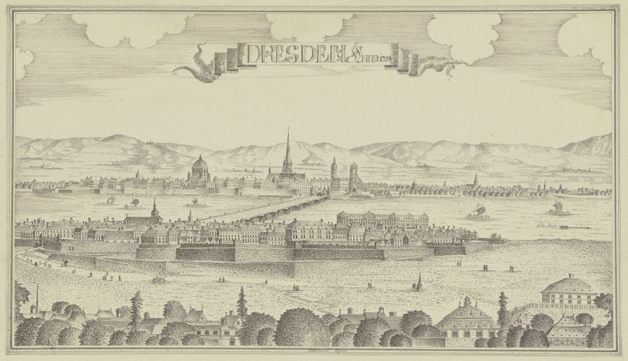 Ansicht von Dresden von der Neustadt aus de Johann Baptist Reiser
