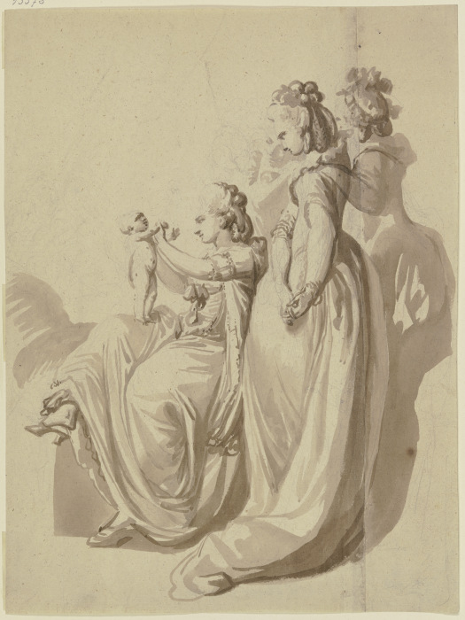 Familiengruppe, neben drei stehenden Gestalten sitzt die Mutter, die ein nacktes Kind auf dem Knie h de Johann Eleazar Schenau