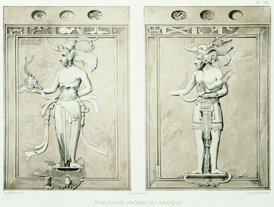 Plate 39 from 'Ancient Monuments of Mexico', engraved by the artist de Johann Friedrich Maximilian von Waldeck