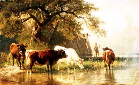 Cattle Watering in a River Landscape de Johann Friedrich Voltz