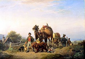 Itinerant people with camel, Äffchen and dancing b de Johann Friedrich Voltz
