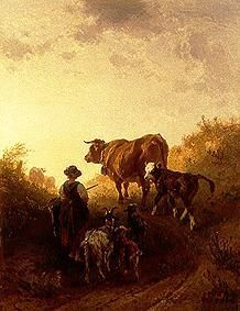 On the way to the pasture de Johann Friedrich Voltz