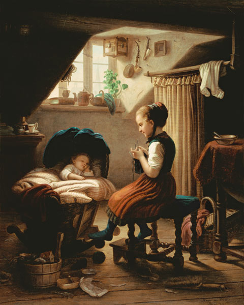Tending the Little Ones de Johann Georg Meyer von Bremen