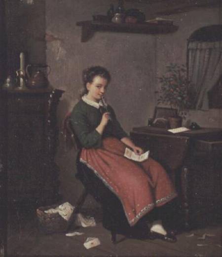 Young girl writing a love letter de Johann Georg Meyer von Bremen