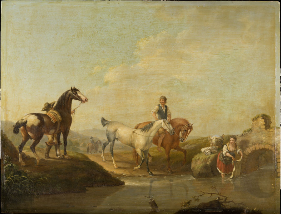 A Groom Leading two Horses to the Water de Johann Georg Pforr