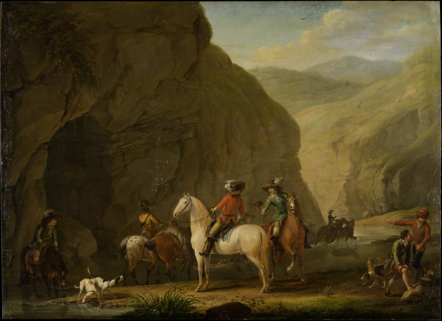 Mountain Landscape with a Hunting Party de Johann Georg Pforr