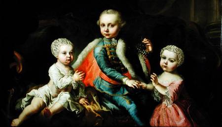Three Children Seated on a Sofa, said to be members of the Esterhazy Family de Johann Georg Weikert