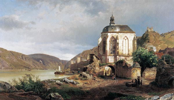 Rheinlandschaft with the Wernerkapelle at Oberwese de Johann Gottfried Pulian