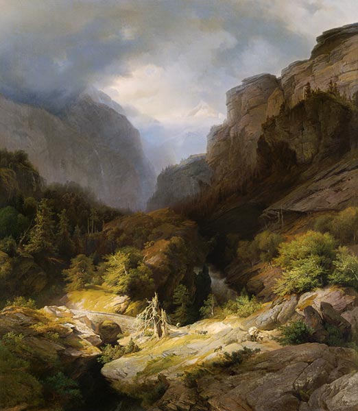 An Alpine Landscape in a Storm de Johann Gottfried Steffan