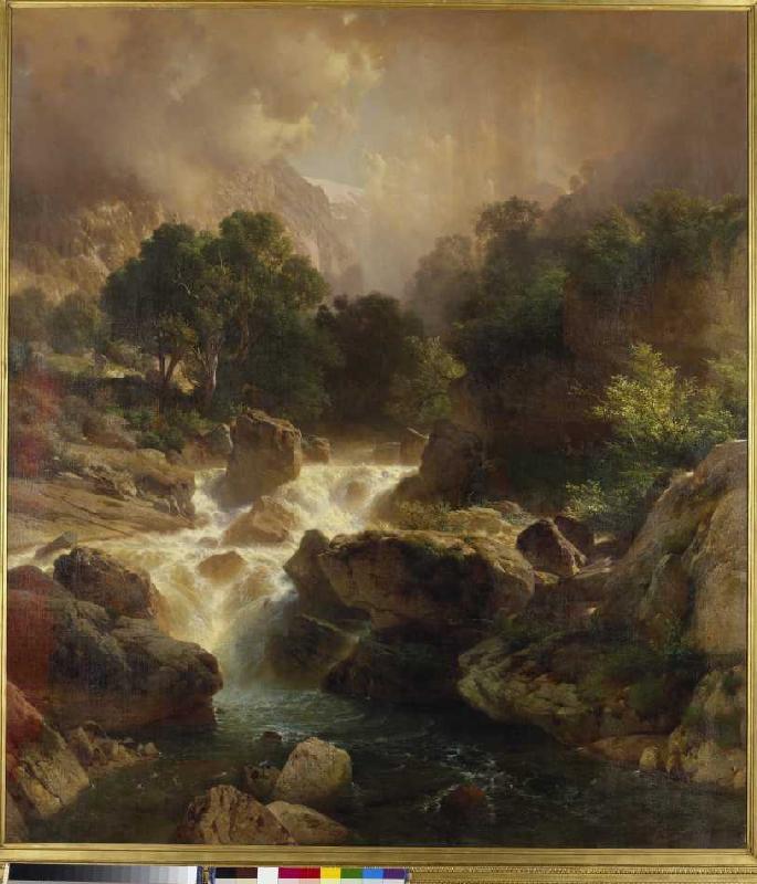 Landscape with waterfall de Johann Gottfried Steffan
