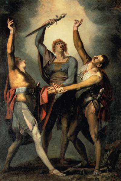 Die drei Eidgenossen beim Schwur auf dem Ruetli de Johann Heinrich Füssli