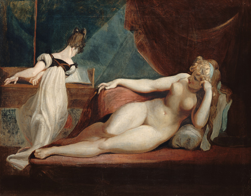 Naked listening to girls, a piano-player. de Johann Heinrich Füssli