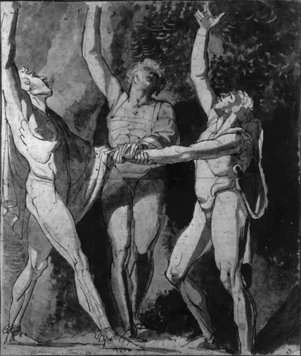 Die drei Eidgenossen beim Schwur auf dem Ruetli de Johann Heinrich Füssli